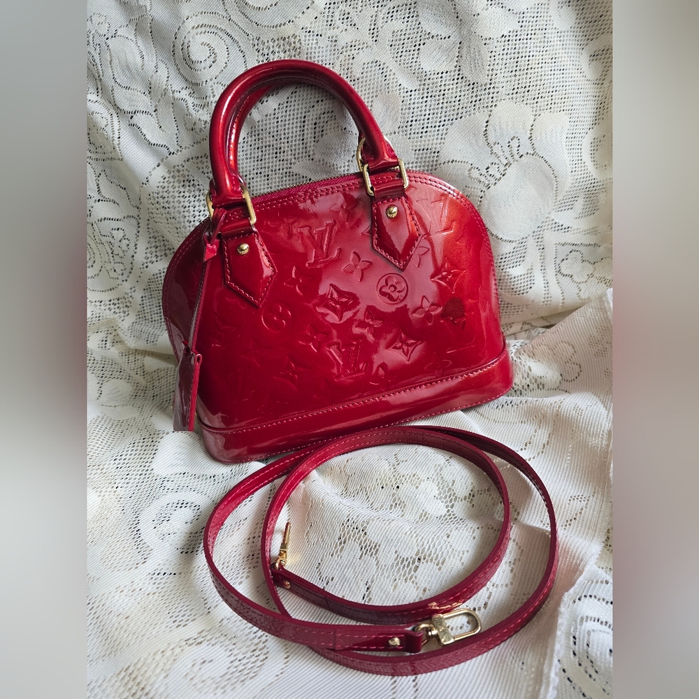 SOLD-Louis Vuitton Alma BB Red Patent Leather Handbag